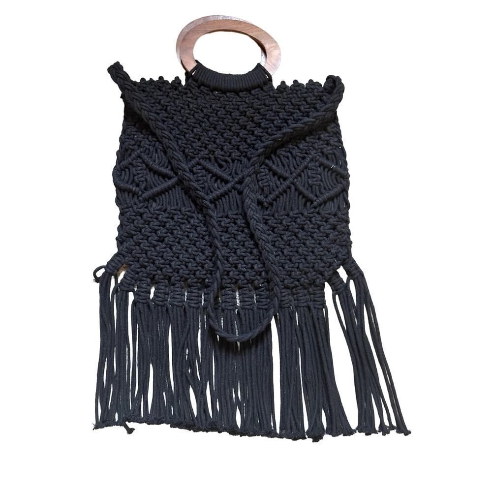 DANIELLE NICOLE Women's Hippie Bohemian Macrame Fringe Crossbody Bag Black